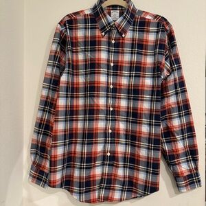 Brooks Brothers Men's Plaid Button-Down Shirt - Orange, Navy, Yellow, White